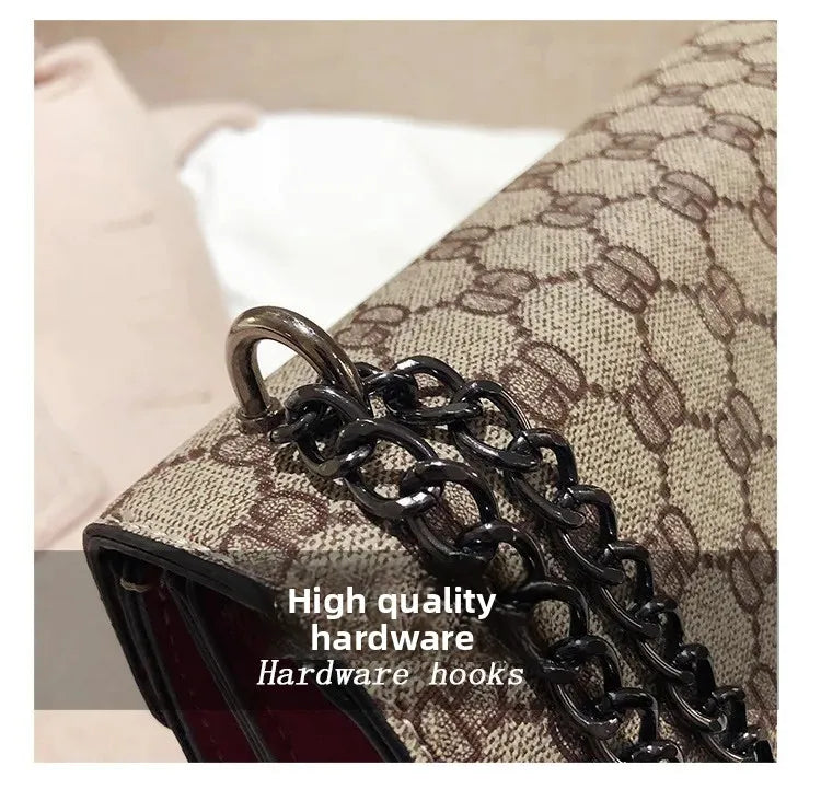 Fashionable Mini Printed Chain Women's Bag Crossbody Shoulder Bag Soft PU Leather Square Shape Bag with Phone Pocket