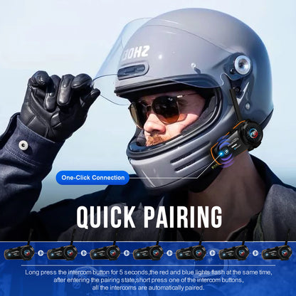 2pcs Fodsports FX8 Pro Motorcycle Helmet Intercom Bluetooth Headset Interphone,10 Riders 2000M,Dual Chip,Support APP.