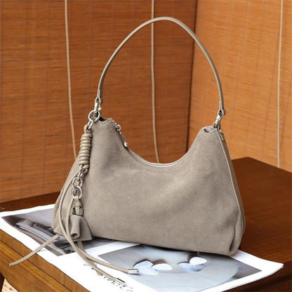 Hifashion Vintage Matte Suede Genuine Leather Underarm Shoulder Bags For Women 2025 Luxury Designer Hobo Tote Ladies Handbags