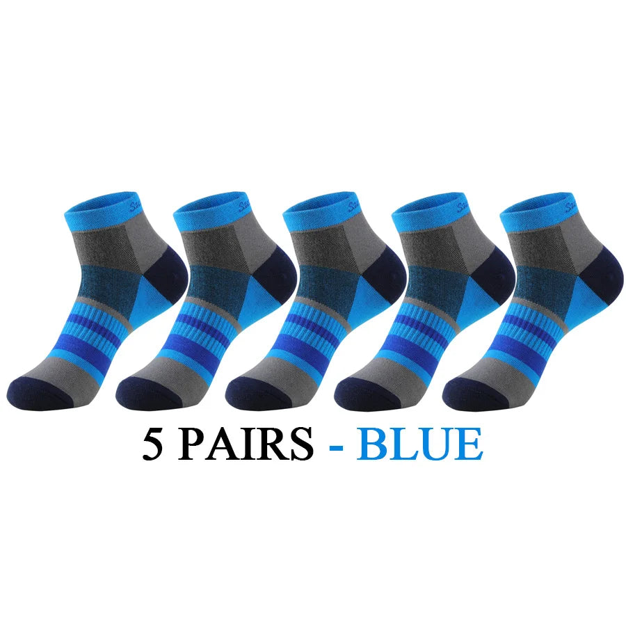 5 Pairs/Lot Running Socks Men Ankle Colorful Stripes Combed Cotton Outdoor Gym Compression Short Male Socks 5 Colors New 2025