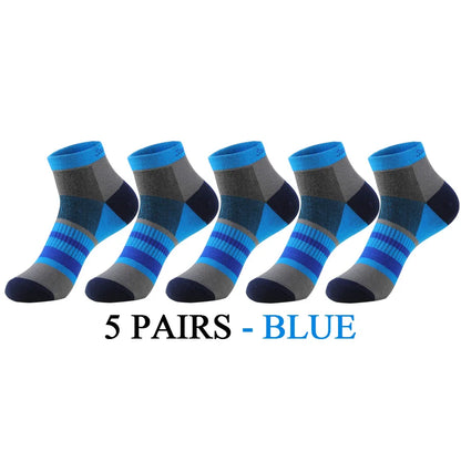 5 Pairs/Lot Running Socks Men Ankle Colorful Stripes Combed Cotton Outdoor Gym Compression Short Male Socks 5 Colors New 2025