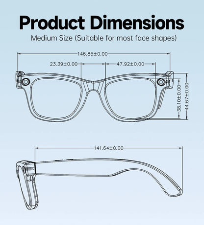 AI Smart Glasses 5 Million Pixels Recording Videos Photo Recognition Answer Translation 290mAh IP66 Waterproof Bluetooth Glasses