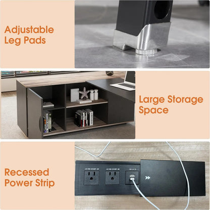 63in L-Shaped Executive Desk with 47" lateral File Cabinet/Storage Shelves Business Writing Table Computer Desk for Home Office