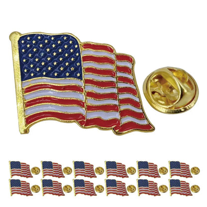 American Flag Pin Gold Plated Enamel Patriotic Waving USA Lapel Pin - Bulk Pack for Suit, Coats, Lanyards, Hats