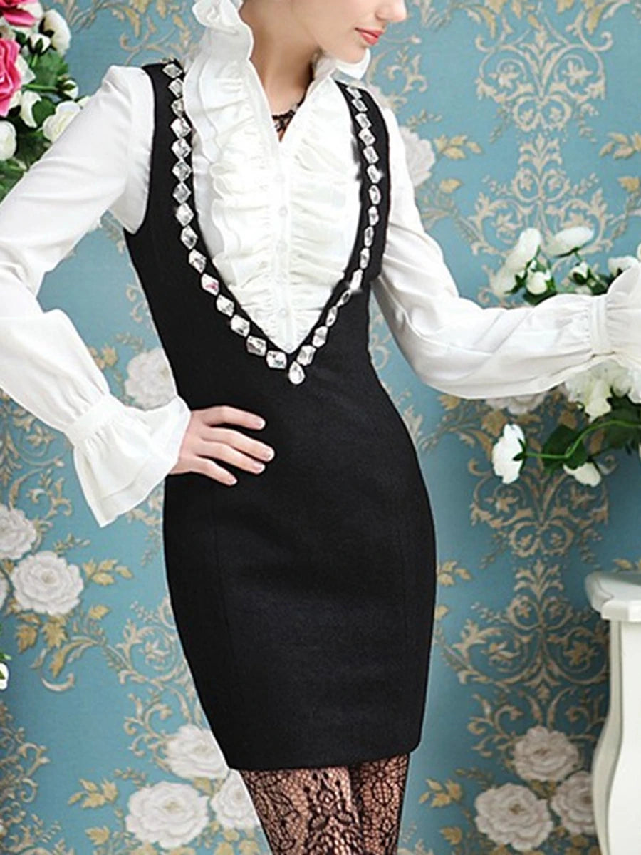 US Women Solid Lady Shirt Frilly Ruffle shirt Tops Flounce Casual Blouse Clothes Shirts