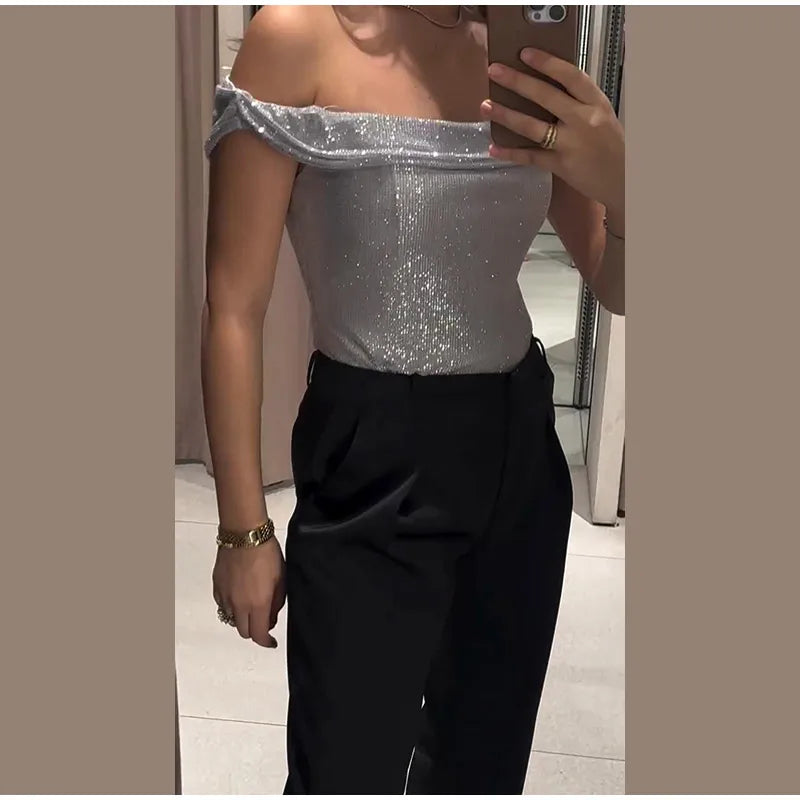 Chic Sequin V-neck Dress Women Sexy Sleeveless Pleated Waist-cinched Empire Dresses Elegant Party Spring New Lady Gown 2026