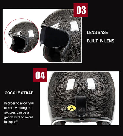 DOT Approved 12K Carbon Fiber Open Face Helmet with Visor Motorcycle Helmet Cascos Para Motos 3K 12K Jet Helmets Four Seasons