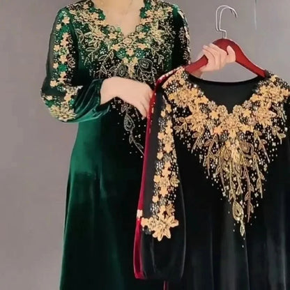 Middle Aged And Elderly Women's Clothing Spring Autumn New Styles Noble And Stylish Velvet Dresses Dresses With Enlarged Sizes
