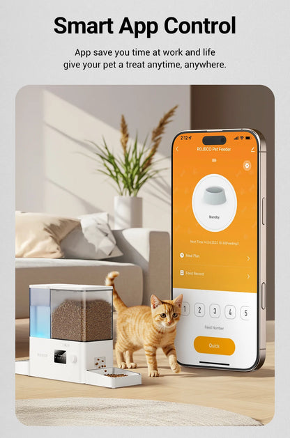 ROJECO 8.5L Automatic Pet Feeder Water Fountain WIFI APP Remote Control Smart Dog 5L Food Dispenser 3.5L Gravity Water Drinker ﻿