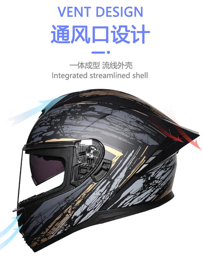 Motorcycle helmet, men's and women's dual lens full face helmet, motorcycle sports car, all season full face helmet
