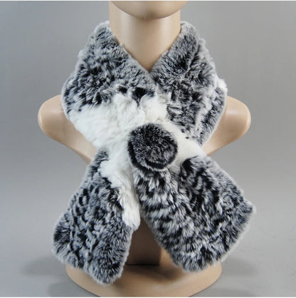 Hot Russian Women Knit Real Rex Rabbit Fur Scarf Lady Fashion Floral Rex Rabbit Fur Mufflers Hot Winter Warm Natural Fur Scarves