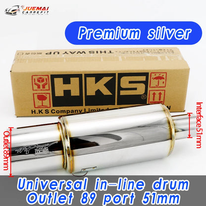 Car Exhaust Pipe Modified Parts HKS Muffler Straight Tailpipe Universal Outlet 89MM Glossy Silver Blue Stainless 51 63 76mm Fit