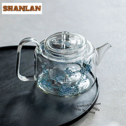 1000ml Orchid Glass Boiling Water Kettle Large Capacity Tea Maker Pot Bubble Tea Kettle for Electric Ceramic Stove Tea Services