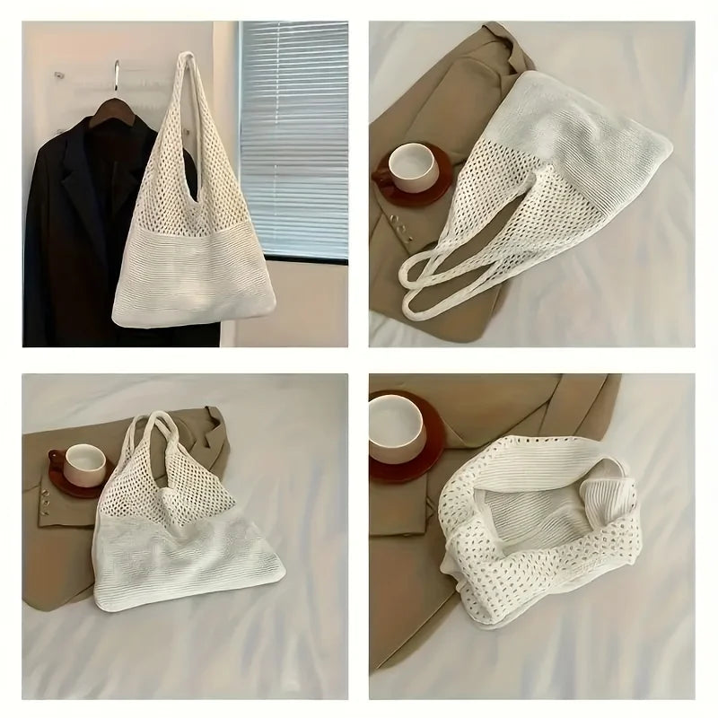 Designer Knitted Handbags For Women Large Capacity Tote Bag Summer Beach Big Purse Casual Hollow Woven Shoulder Bags Female Pack