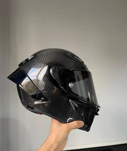 Carbon Fiber Helmet Male All-season Full Face Helmet Motorcycle Racing Car Running Helmet GLOSSY CARBON