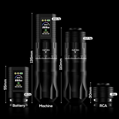Wireless Tattoo Machine Kit with Adjustable Stroke, RCA Section, Cartridges Needles, and Ink for Artists