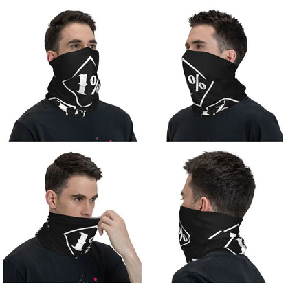 One Percenter 1% Bandana Neck Gaiter Printed Motorcycle Club Biker Mask Scarf Multifunctional Headwear Hiking for Men Women