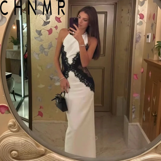 CHNMR Lace Cut Out Slim Backless Dress Women Elegant Halter Sleeveless Party Dresses Fashion Female Vestiods for Summer New 2026