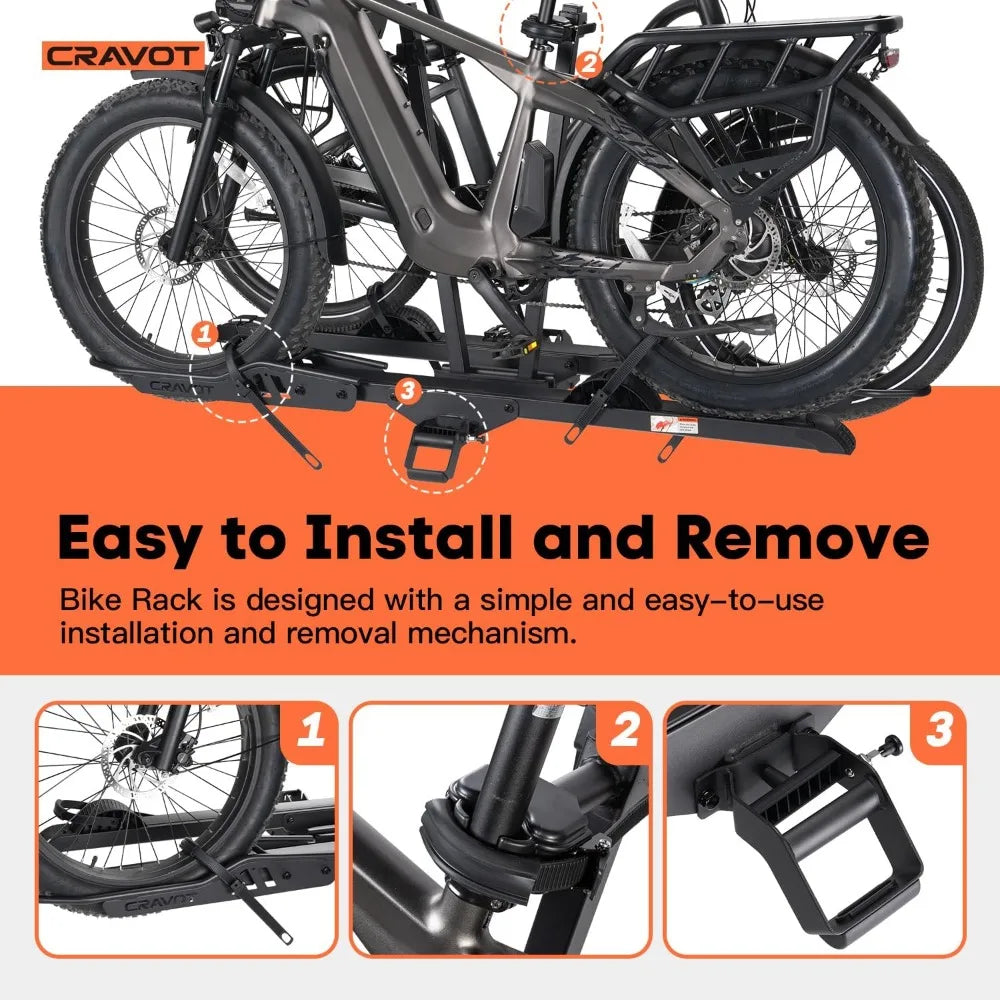 CyberRack E2 Plus EBike Rack with Ramp, 3Positions Foldable, 200 lbs Capacity Heavy Bike Rack Carrier for 2 E-Bike