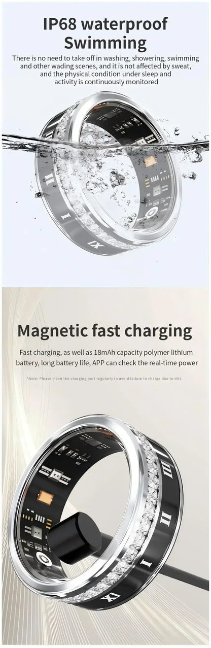 Diamond Smart Ring for Men Women Heart Rate Blood Oxygen Sleep monitoring IP68 Waterproof Sport Modes Ring For Android IOS