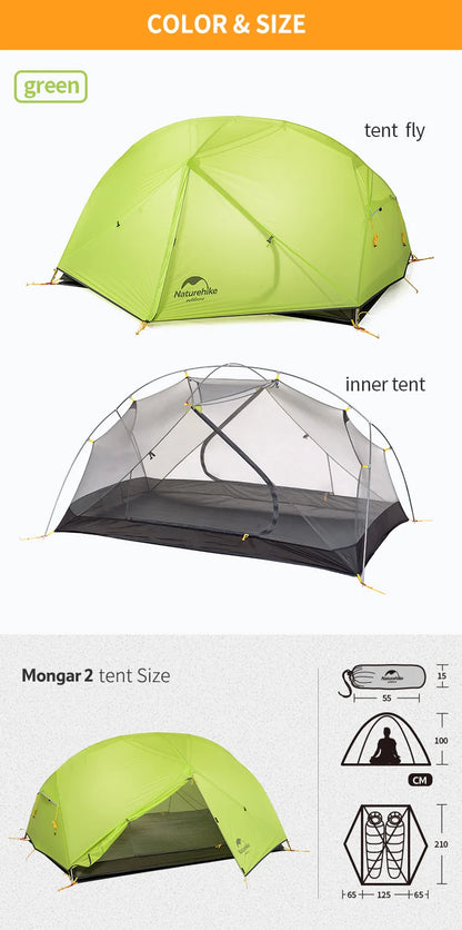 Naturehike Mongar Tent Camping Tent 2 Person Ultralight Professional Waterproof & Windproof Backpack Tent 20D Nylon Travel Tent