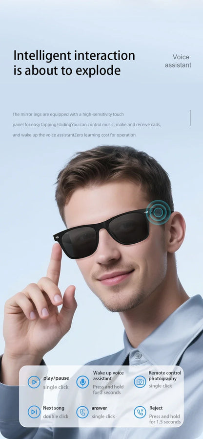 2025 AI Translation Smart Glasses  Bluetooth Call Headphones UV Protective Lenses Connected Bezel Outdoor Sports Sunglasses