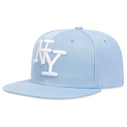 1PC Adjustable Snapback Caps For Men And Women, NY Embroidered Flat Hip Hop Sun Protection Casual Headwear For Travel Holidays