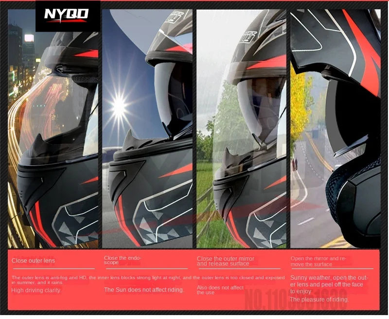 KUQIBAO motorcycle bluetooth helmet double lens uncovered motorcycle helmet with FM large capacity 1200mAh flip helmet