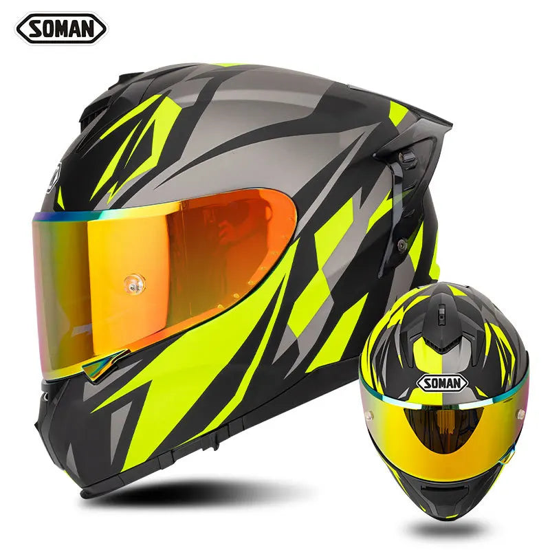 SOMAN ECE Motorcycle Helmet Adjustable Double Lenses Full Face Helmet Motocross Head Protection Anti-Fall Biker Motorbike Helmet