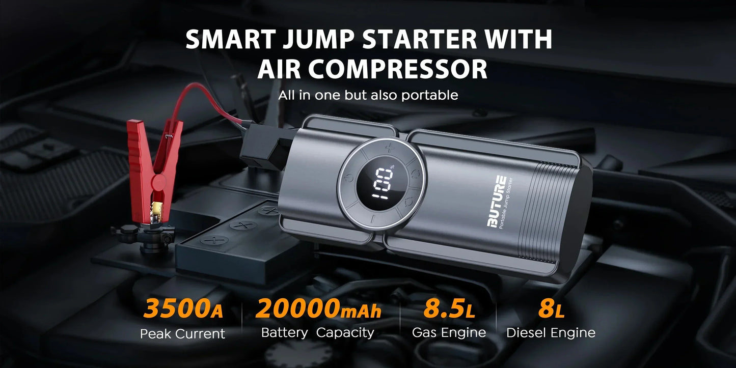 Car 3500A Portable 12V Jump Starter Power Bank 12V Auto Battery Charger Booster Starting Device with Air Compressor 4 in 1