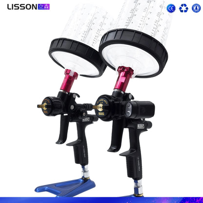 2PCS Black Spray Guns with Transparent Cups 1.3mm Basecoat 1.4mm Clearcoat HVLP for Auto Painting Aluminum Body