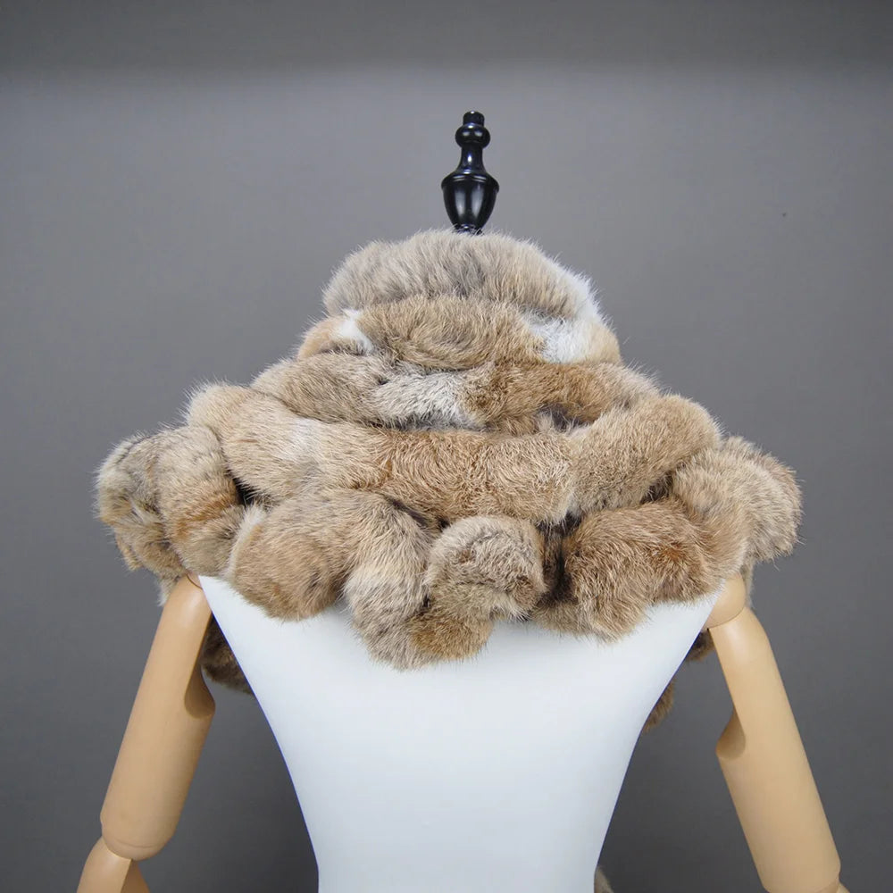 New Lady Winter Real Rabbit Fur Scarf Natural Warm Soft Rabbit Fur Shawl Women Fashion Outdoor Knit 100% Real Rabbit Fur Scarves