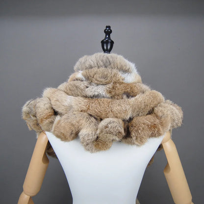 New Lady Winter Real Rabbit Fur Scarf Natural Warm Soft Rabbit Fur Shawl Women Fashion Outdoor Knit 100% Real Rabbit Fur Scarves