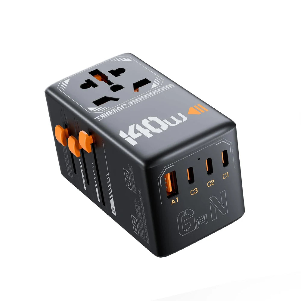 TESSAN International Plug Adaptor GaN Travel Adapter with Universal Outlet 1 USB A 3 Type C Fast Charger for EU/UK/USA/AUS