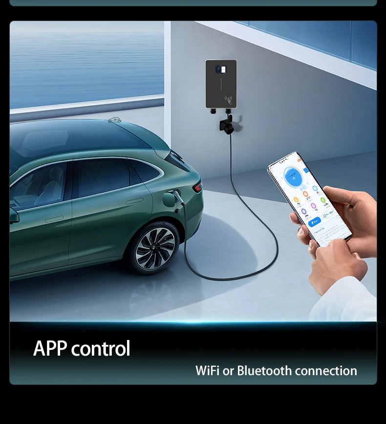 JIGU 1-phase 7kw 32A Type 2 Electric Vehicle Charging Station 3-phase 11KW 22KW EV Charger WIFI Bluetooth Wallbox Car Charger