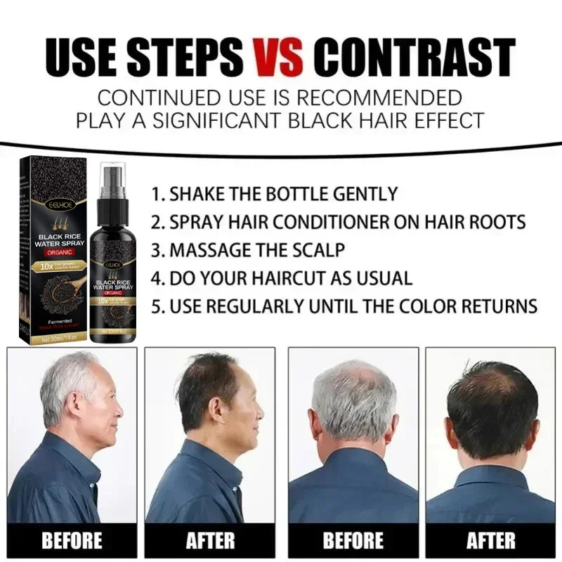 Gray White Hair Treatment Serum White To Black Repair Natural Color Black Rice Nourish Spray Anti Loss Hair High Quality Product