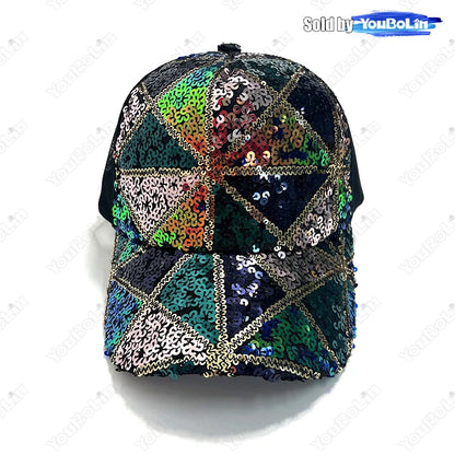 Summer Shiny Sequin Back Mesh Adjustable Cotton Baseball Cap Sun Hat