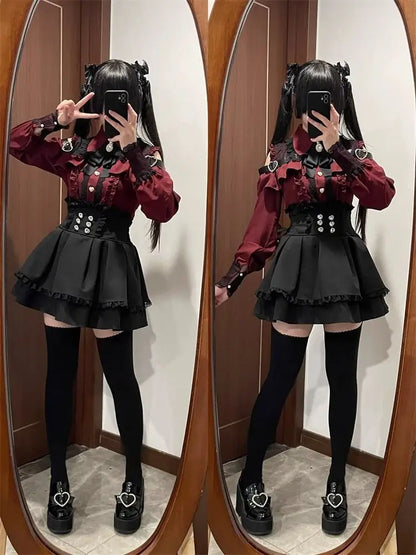 Gothic Women's Clothing Shirt Long Sleeve Lolita Blouse Japanese Bow Tie Sweet Cute Tops Design Streetwear Y2k Retro Blouse New
