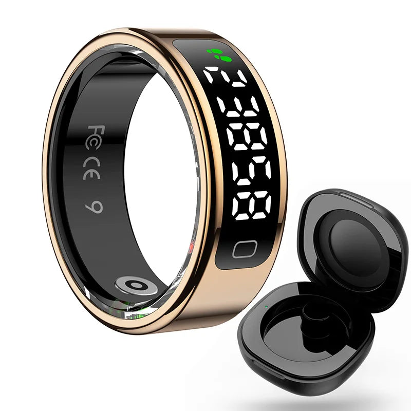 Touch Display Smart Ring R11C with Charging Box-1ATM Waterproof Step Health Tracker 5.2 BLE Heart Rate Blood Oxygen Monitor