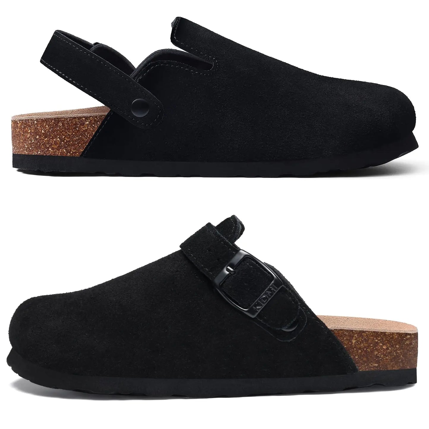 Crestar Women's Suede Clogs Lady Fashion Buckle Leather Mules Comfort Cork Footbed Potato Shoes with Arch Support Beach Sandal