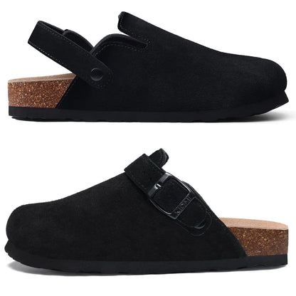 Crestar Women's Suede Clogs Lady Fashion Buckle Leather Mules Comfort Cork Footbed Potato Shoes with Arch Support Beach Sandal