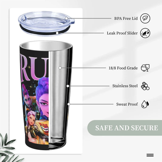 Rumi Kpop Demon Hunters Vintage Tumbler Vacuum Insulated  Coffee Cups Stainless Steel Double Wall Mugs Hot Cold Drink, 20oz