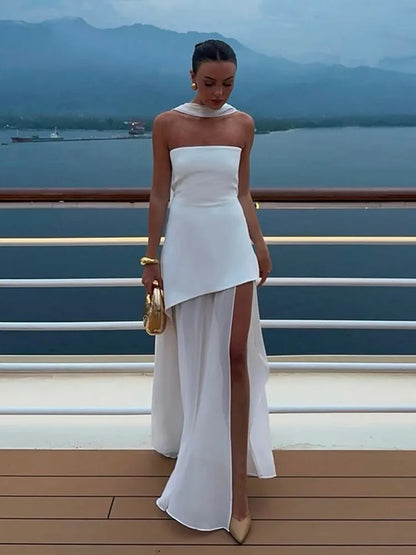 White Sexy Lace Flare Sleeve Dress Off Shoulder Slim Maxi Dresses Women 2024 Female Hollow Out Mermaid Floor Length Elegant Robe