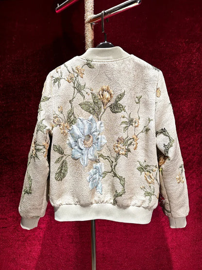 Luxury Beaded Embroidered Jacquard Bomber Jacket Women 2025 New Fashion Casual Chic Baseball Coat Elegant Versatile Outerwear