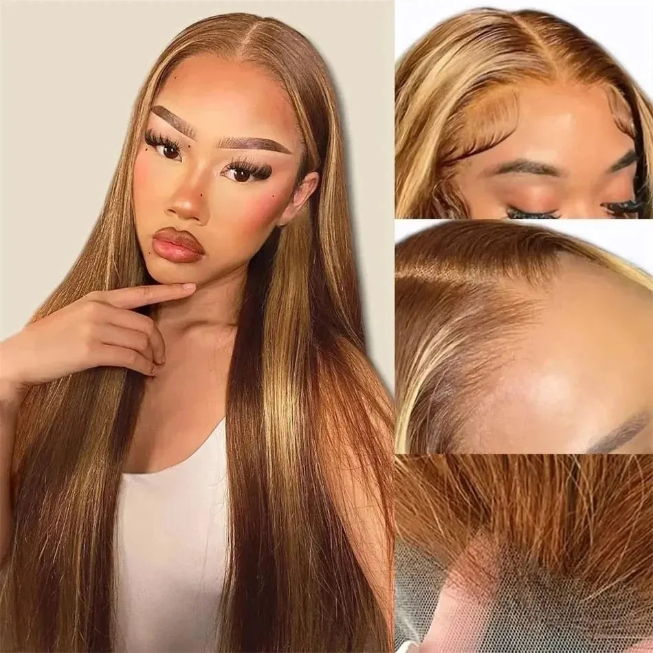 13x4 13x6 HD Lace Front P427 Highlight Bone Straight Human Hair Wigs 200 Density Brazilian  Honey Blonde Colored Human Hair Wigs