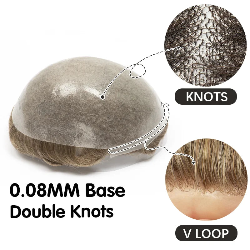 Men Toupee 0.06mm Thin Skin Natural Hairline Men's Capillary Prothesis Toupee Men Wigs Male Wig Hair System 100% Human Hair