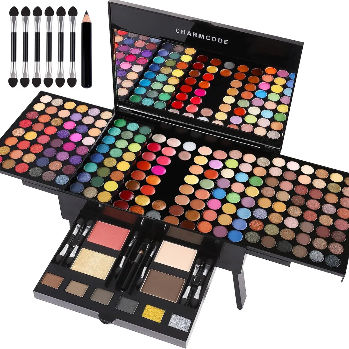 190-color professional makeup palette, eyeshadow, blush, and eyebrow powder 4-in-1, comes with mirror and a full set of brushes,