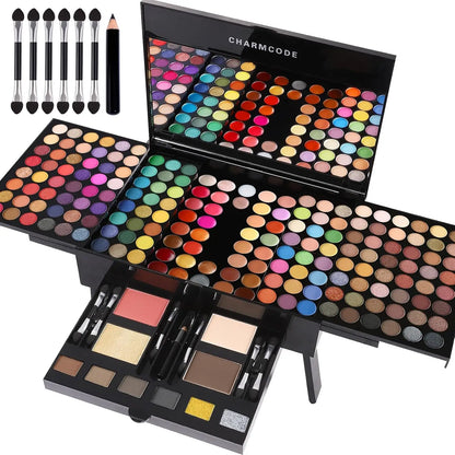 190-color professional makeup palette, eyeshadow, blush, and eyebrow powder 4-in-1, comes with mirror and a full set of brushes,