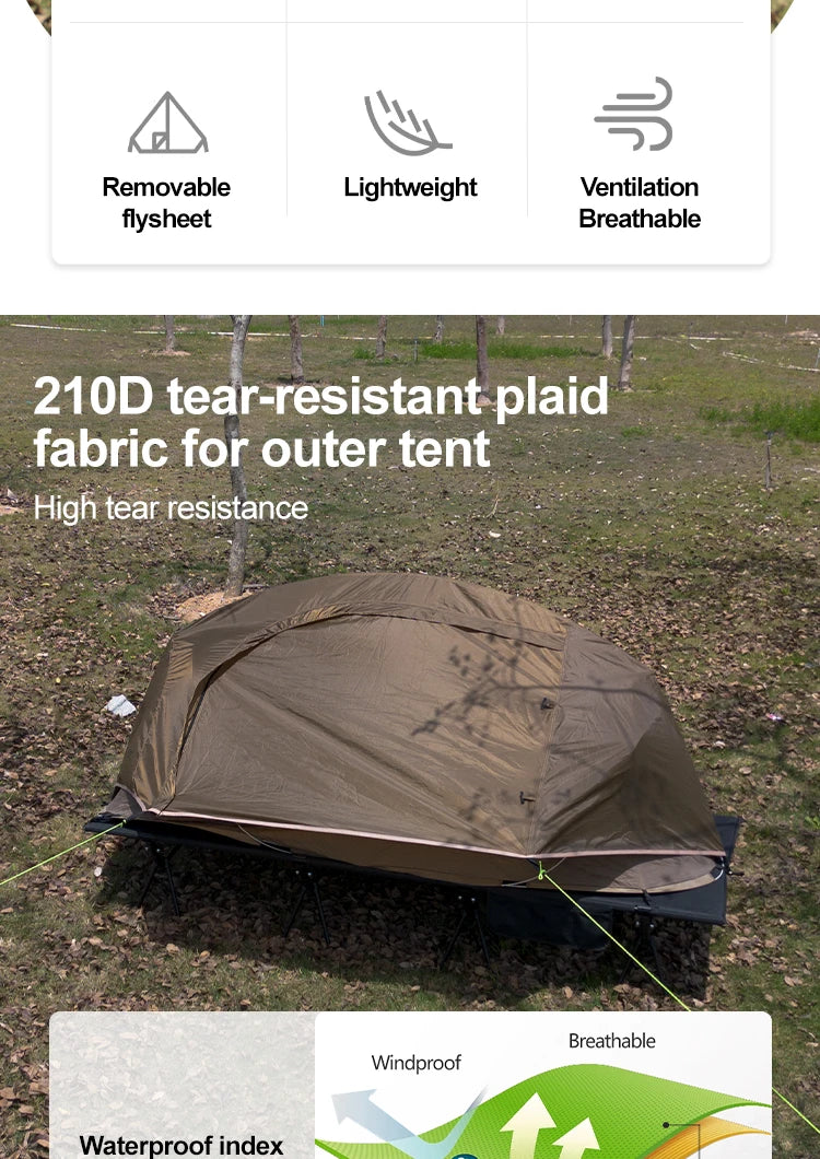 Lightweight Camping Camp bed Tent 1-2 Person Waterproof Sunproof Quick Setup 210D Oxford Backpacking Tent for Hiking Outdoor