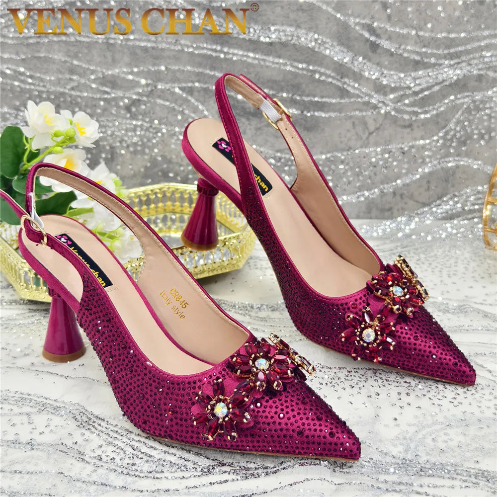 New Arrival African Women Shoes Decorated with Rhinestone Shoes for Women 2025 Designer Luxury Plus Size 43 Wedding Shoes Bride